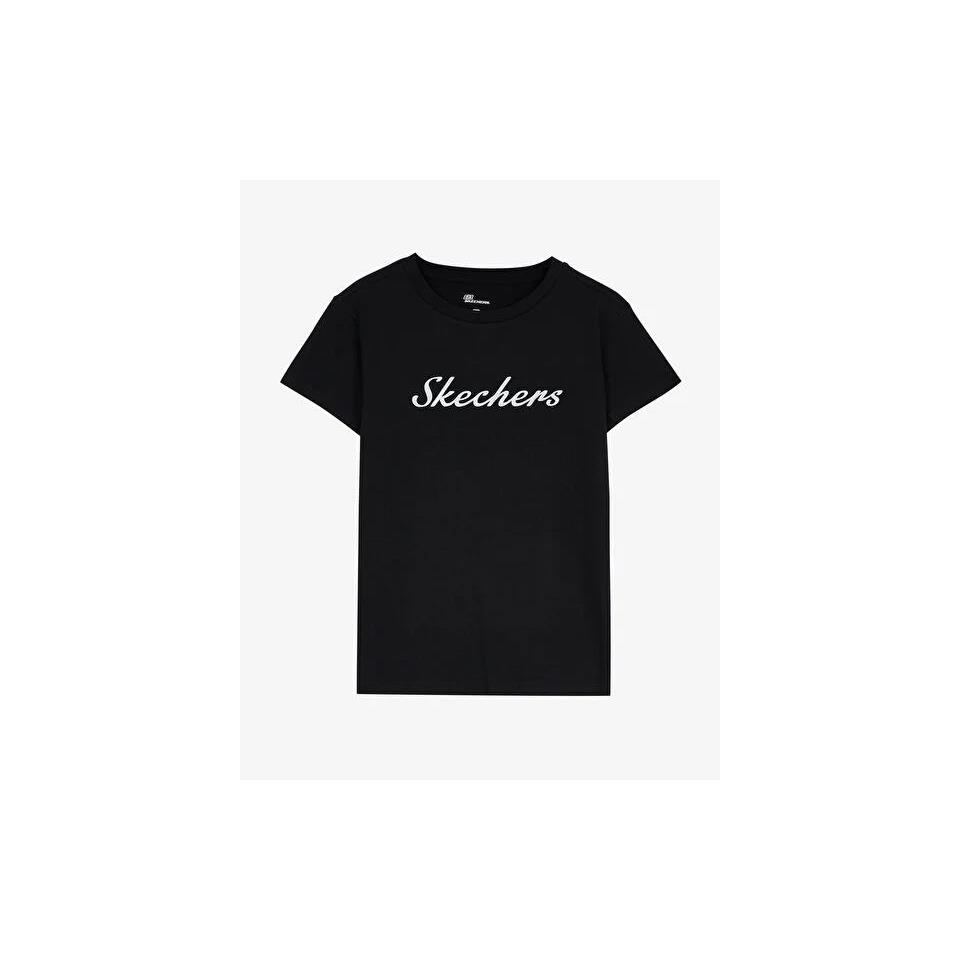 Skechers W Graphic Tee Shiny Logo T-Shirt Kadın Siyah Tshirt - Bisiklet