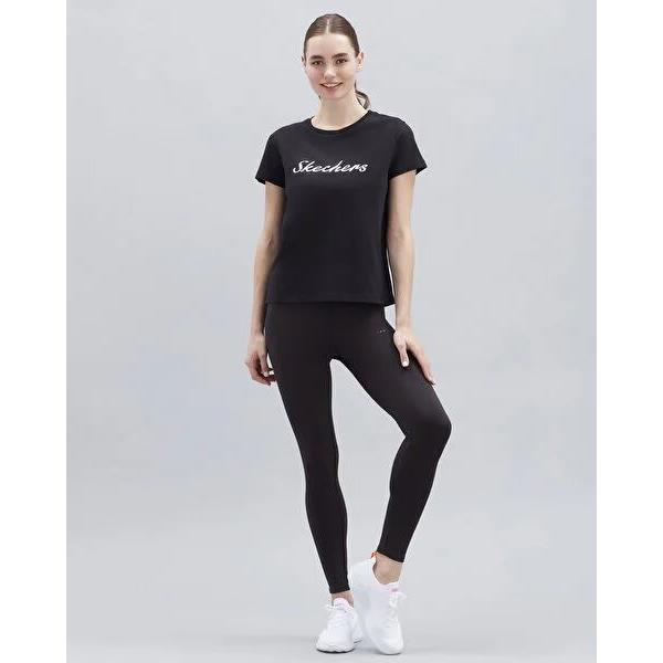 Skechers W Graphic Tee Shiny Logo T-Shirt Kadın Siyah Bisiklet Yaka Tshirt