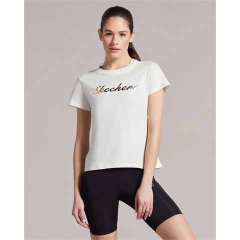 Skechers W Graphic Tee Shiny Logo T-Shirt Kadın Beyaz Tshirt - Bisiklet
