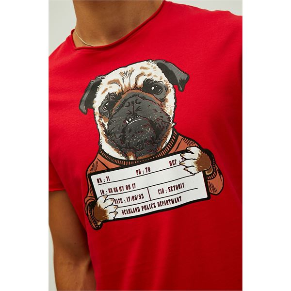 Bad Bear Pug T-Shirt Erkek Kirmizi Bisiklet Yaka Tshirt