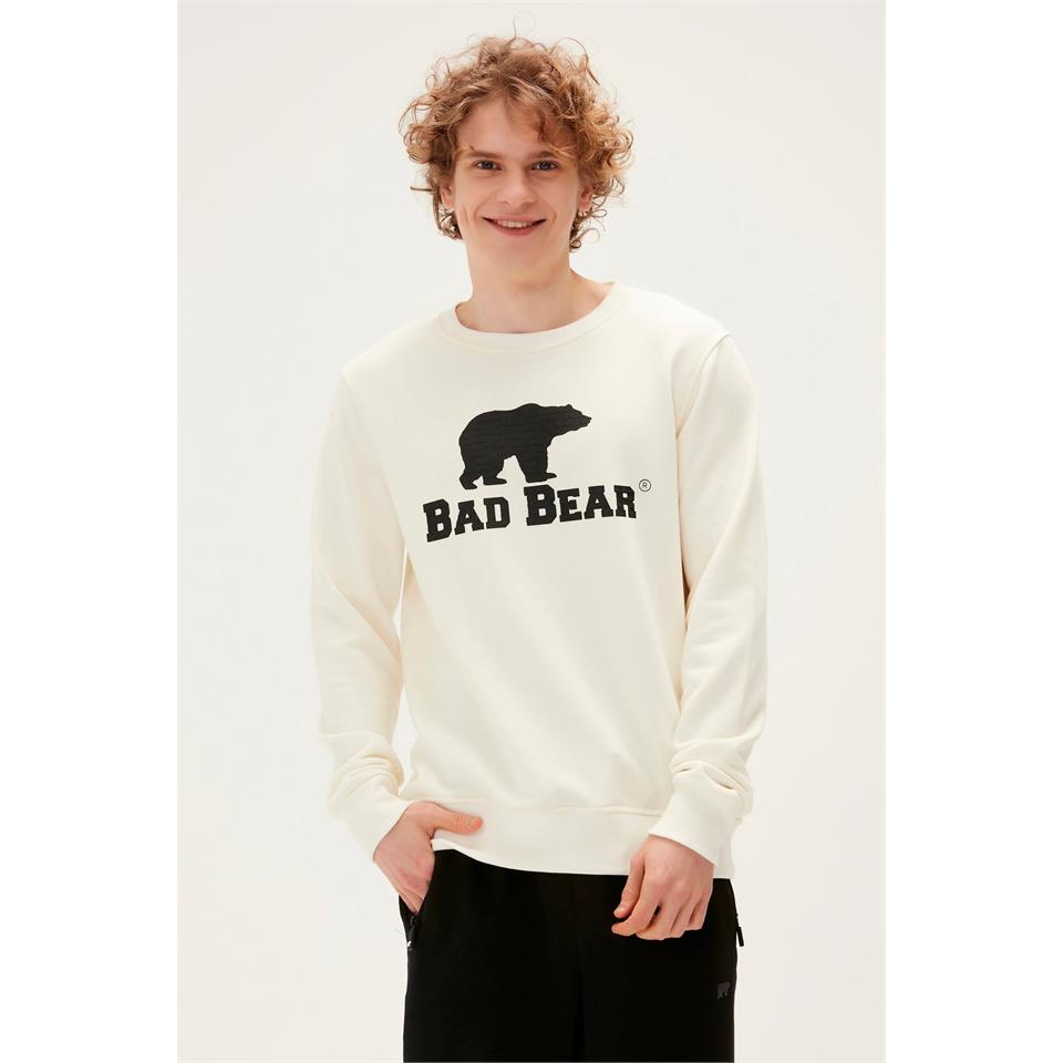 Bad Bear Logo Crewneck Erkek Beyaz Bisiklet Yaka Sweat