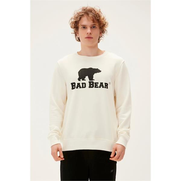 Bad Bear Logo Crewneck Erkek Beyaz Bisiklet Yaka Sweat