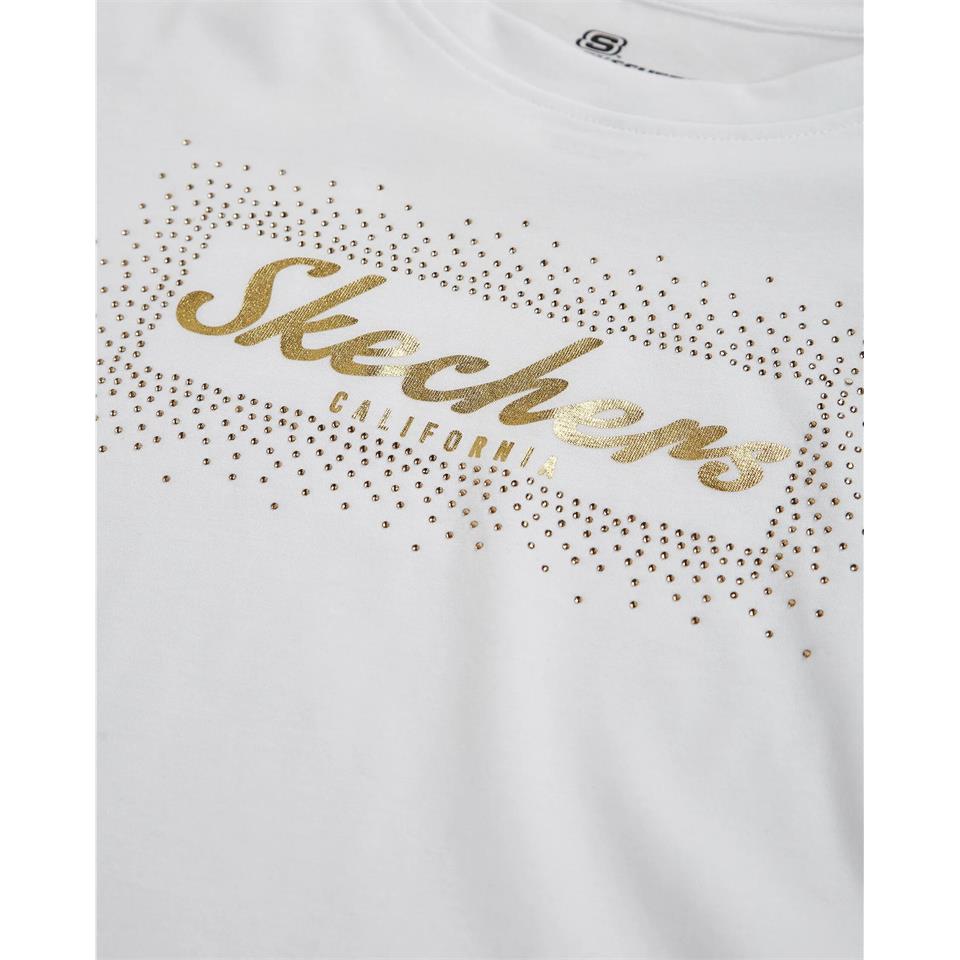 Skechers W Graphic Tee Shiny Logo T-Shirt Kadın Beyaz Bisiklet Yaka Tshirt