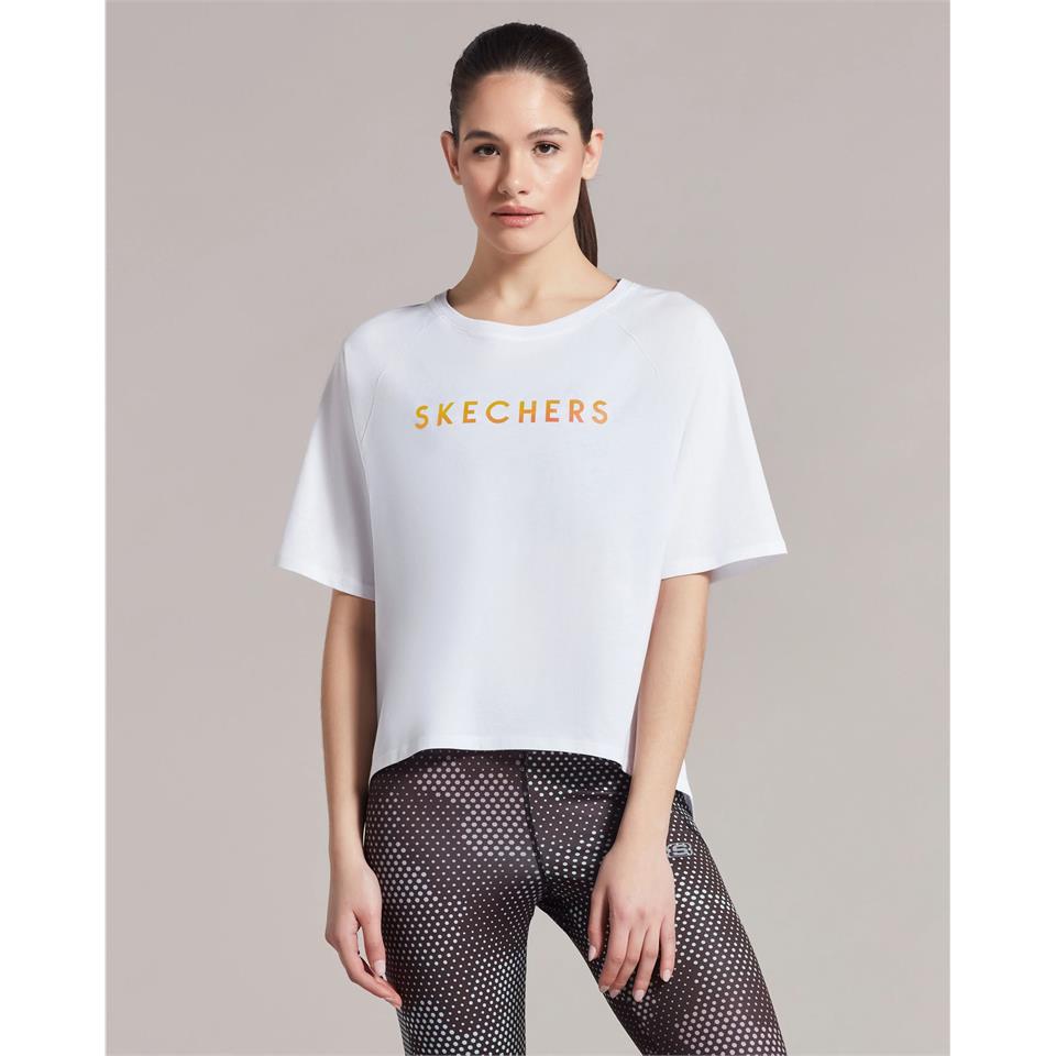 Skechers W Graphic Tee Crew Neck T-Shirt Kadın Beyaz Bisiklet Yaka Tshirt