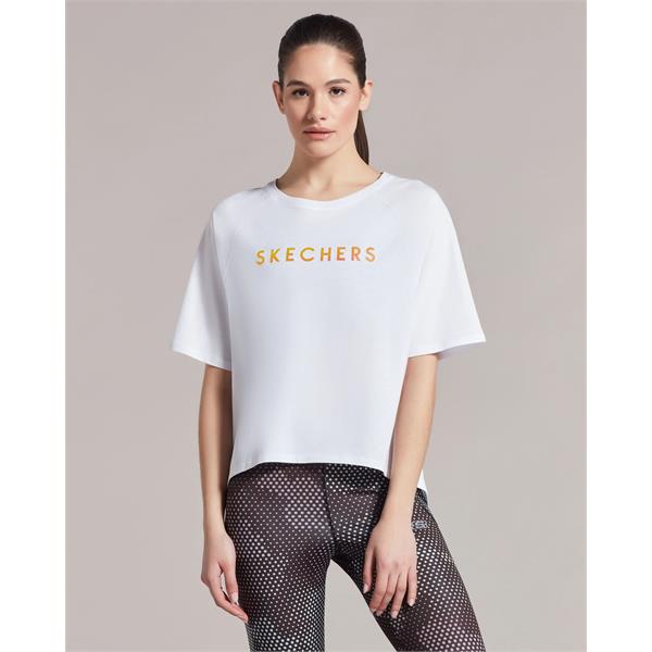 Skechers W Graphic Tee Crew Neck T-Shirt Kadın Beyaz Tshirt - Bisiklet