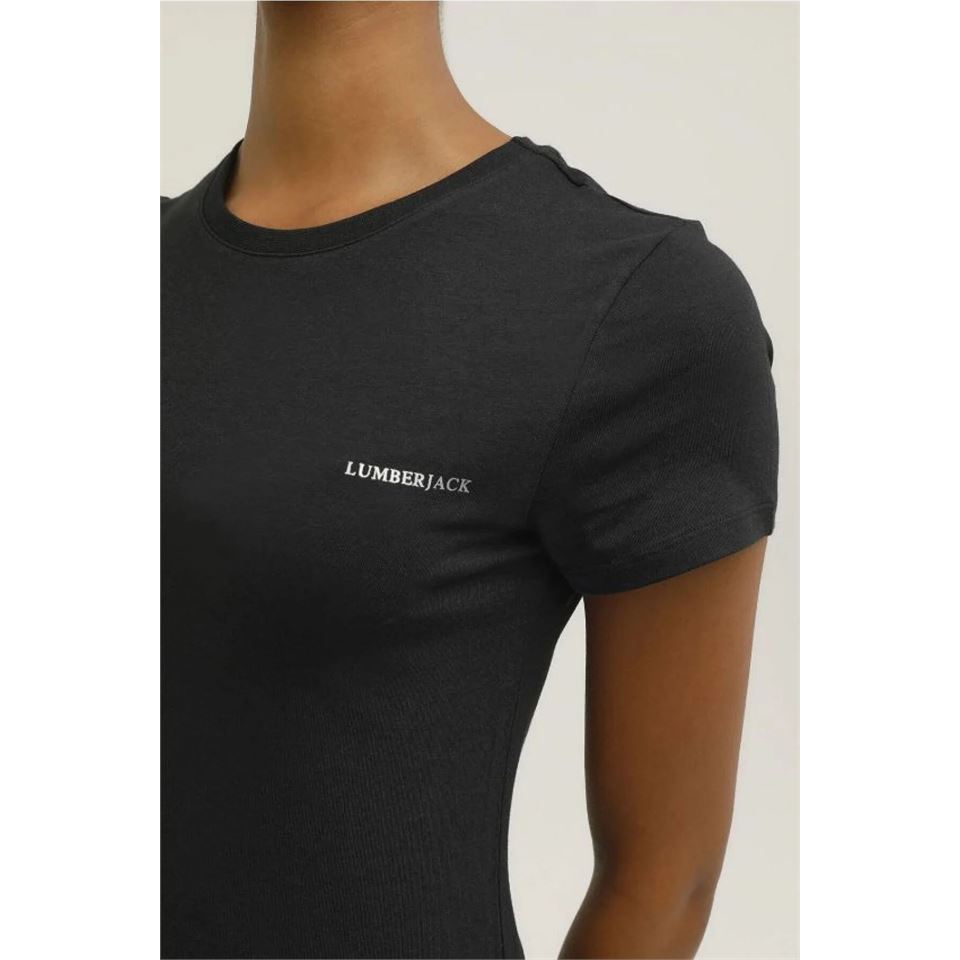 Lumberjack 3M W-Ct131 Basic Modal C Neck T-Shirt Kadın Siyah Tshirt - Bisiklet