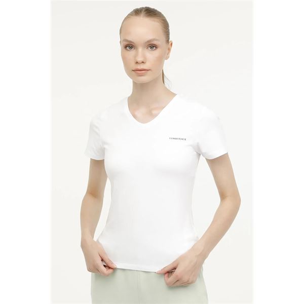 Lumberjack 3M W-Ct132 Basic Modal V Neck T-Shir Kadın Beyaz Bisiklet Yaka Tshirt