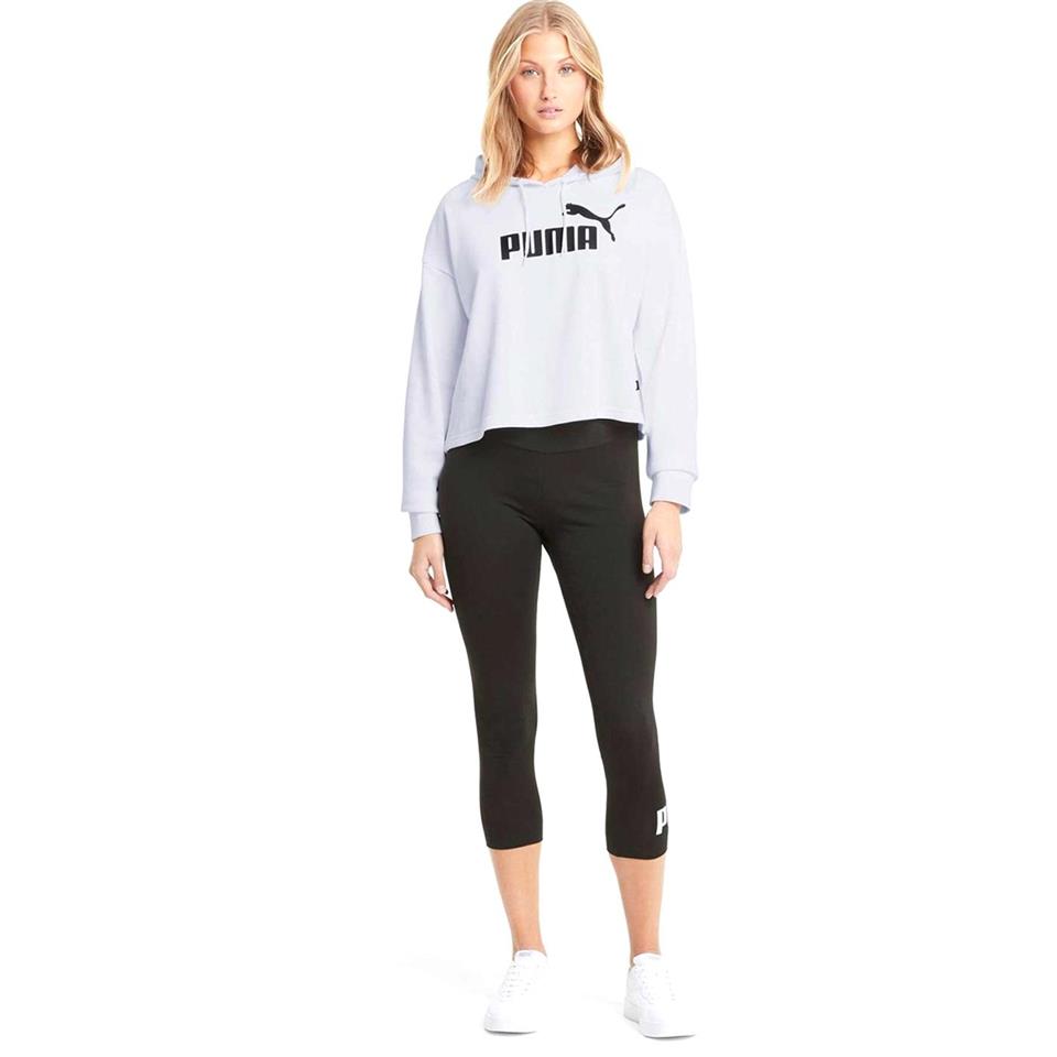 Puma Ess Cropped Logo Hoodie Kadın Beyaz Kapşonlu Sweat