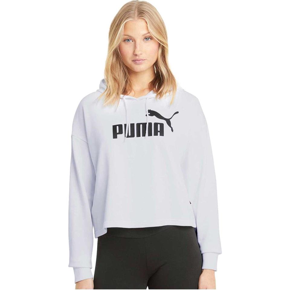 Puma Ess Cropped Logo Hoodie Kadın Beyaz Kapşonlu Sweat